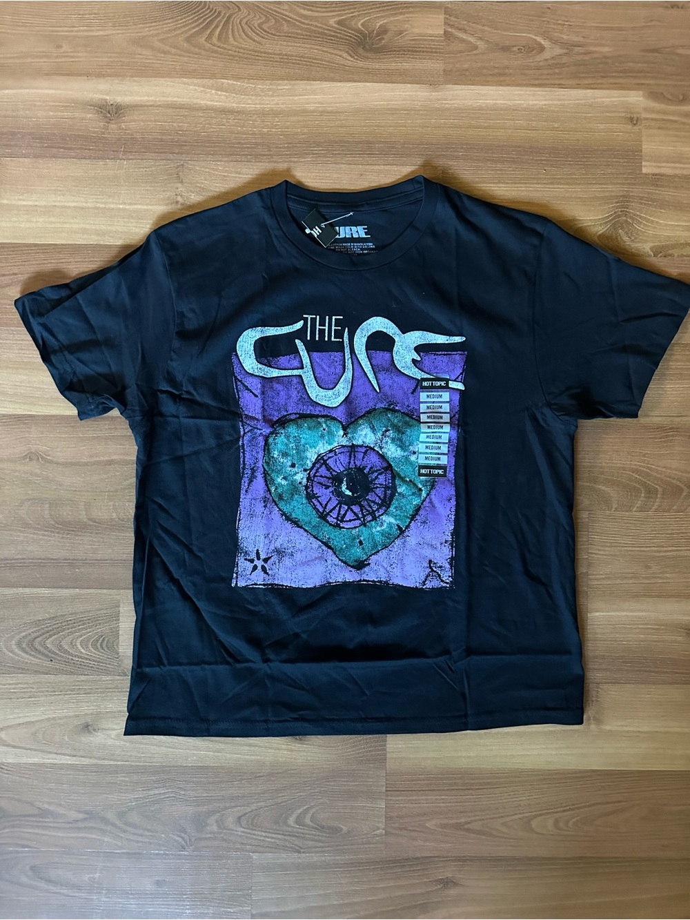 🆕 The Cure Heart 💜 Eye Crop Black Tee with Teal Heart & Purple Graphic